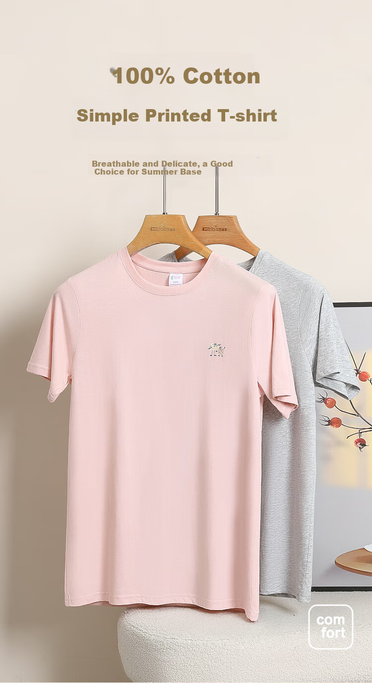 Hodo Women's Short-Sleeve T-Shirt, Pure Cotton Round Neck, Macaron Color Series, Fresh Base Shirt, Light Heather Gray, Size 170 1