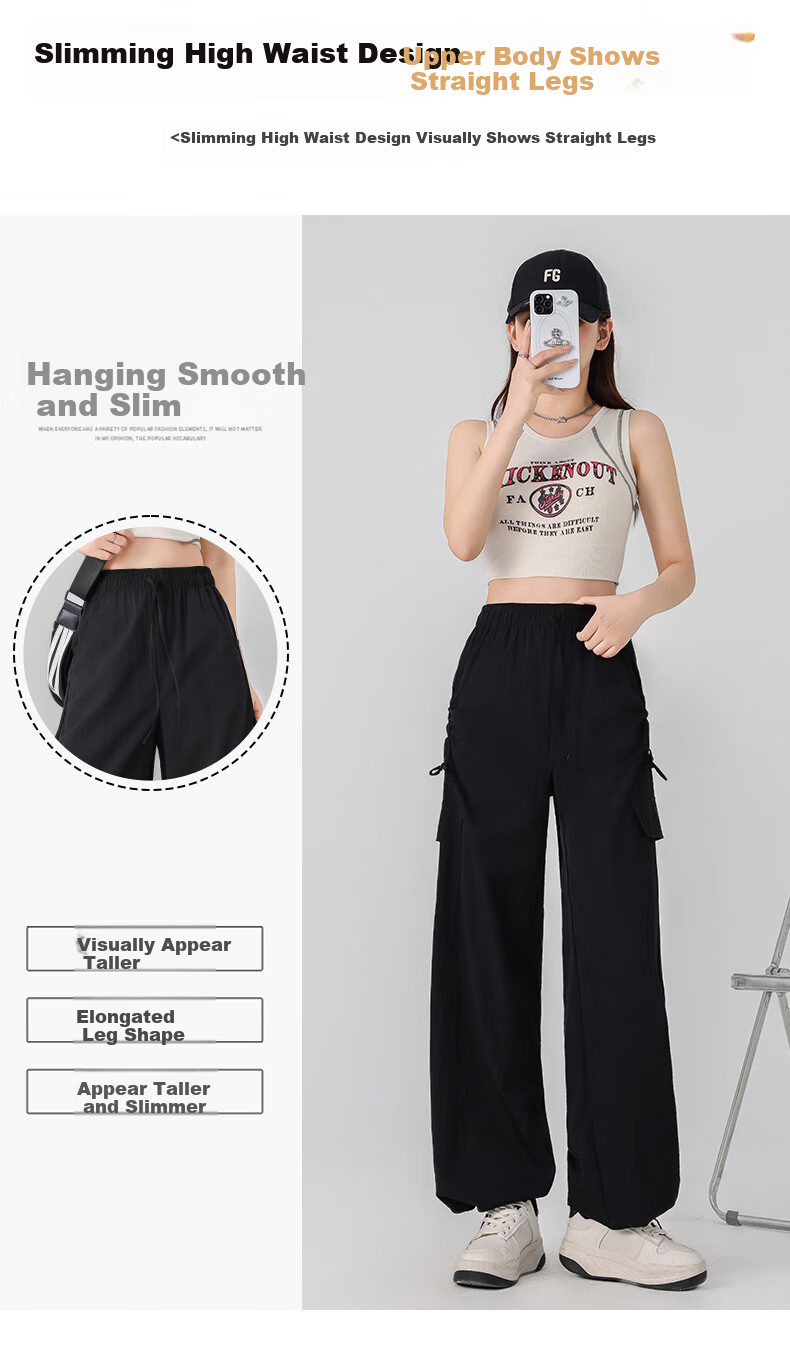 LangSha Women's Cargo Pants with Drawstring for Petite Figures, Lightweight Summer 2025 Butterfly Bow Casual Quick-Dry Trousers Paratrooper Pants 8