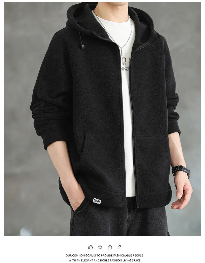 FAIRWHALE Men's Hoodie Autumn Winter Fleece-Lined Zip-Up Jacket Loose Fit Warm Casual Top Gray Fleece Lined L 10