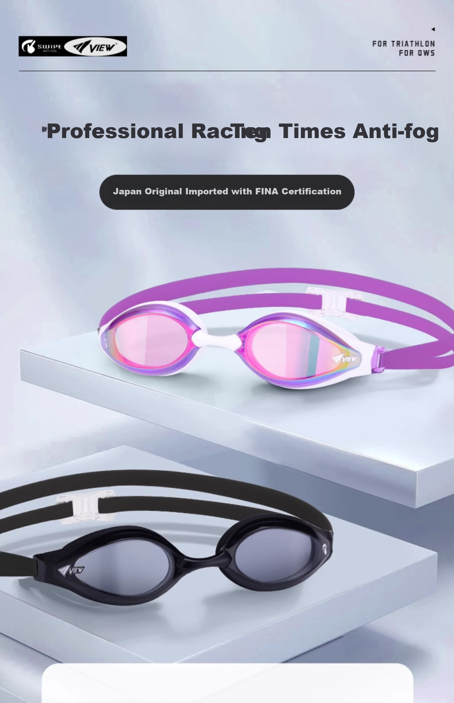 View Swimming Goggles, Racing Swim Glasses for Men, Waterproof, 10x Anti-Fog, Adult Racing Goggles for Women, V240ASAM BLEM 1