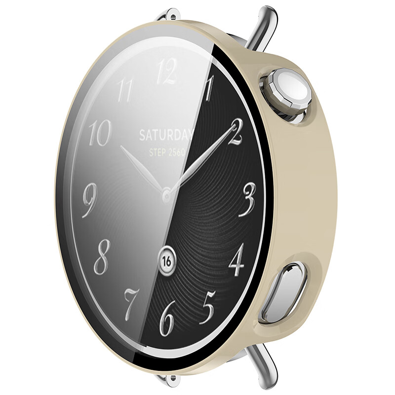 KMaxAI Compatible with Xiaomi Watch S4 41mm Tempered Glass Screen Protector + Hard Case, All-In Protective Cover for Xiaomi Watch Dial, Anti-Scratch, Anti-Fingerprint Screen Film, Ivory White