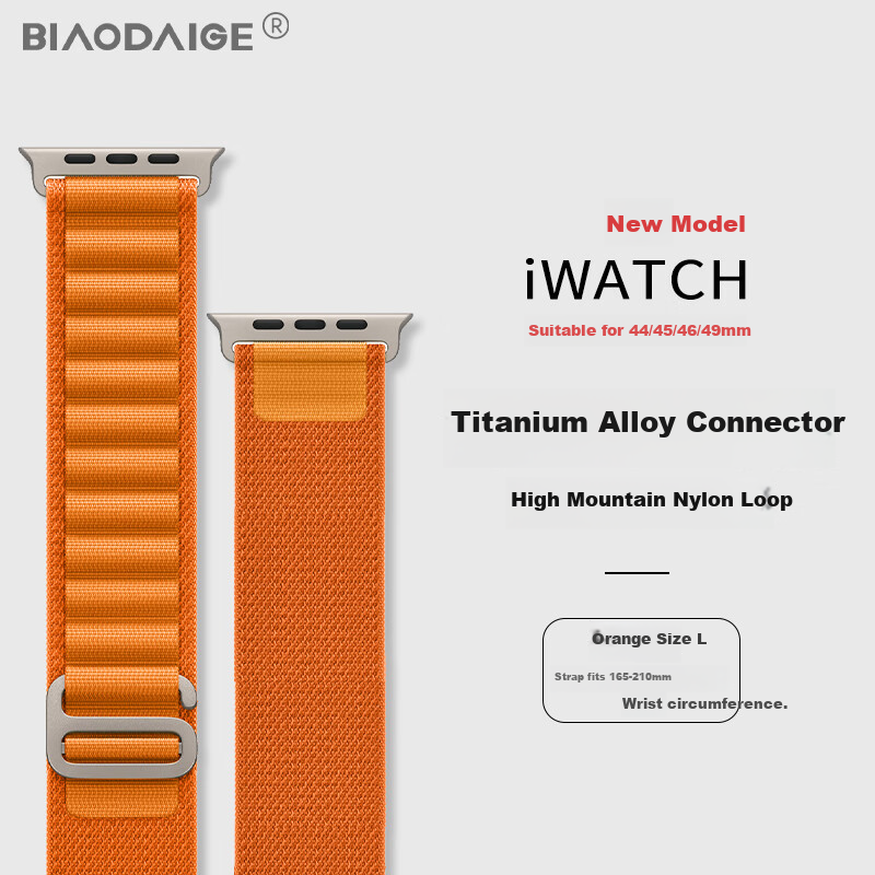 Ремешок Biaodaige для Apple Watch S10, высококачественный летний дышащий нейлоновый ремешок для iWatch 45/46/49MM Ultra3/2/1, оранжевый, размер L