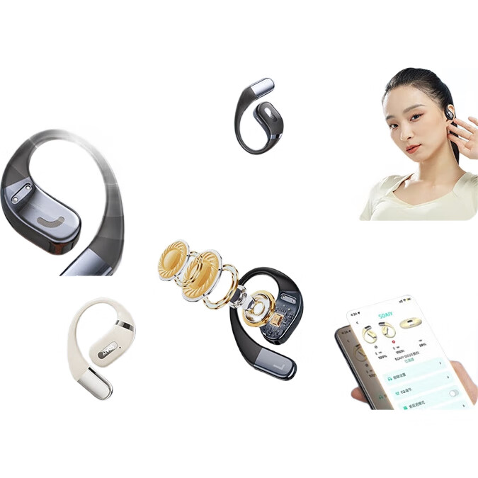 Беспроводные наушники Soaiy JS10 с открытым дизайном, креплением на ухо, True Wireless, без вкладышей, для спорта и бега с шумоподавлением, совместимые с Huawei, Xiaomi, Honor, черные
