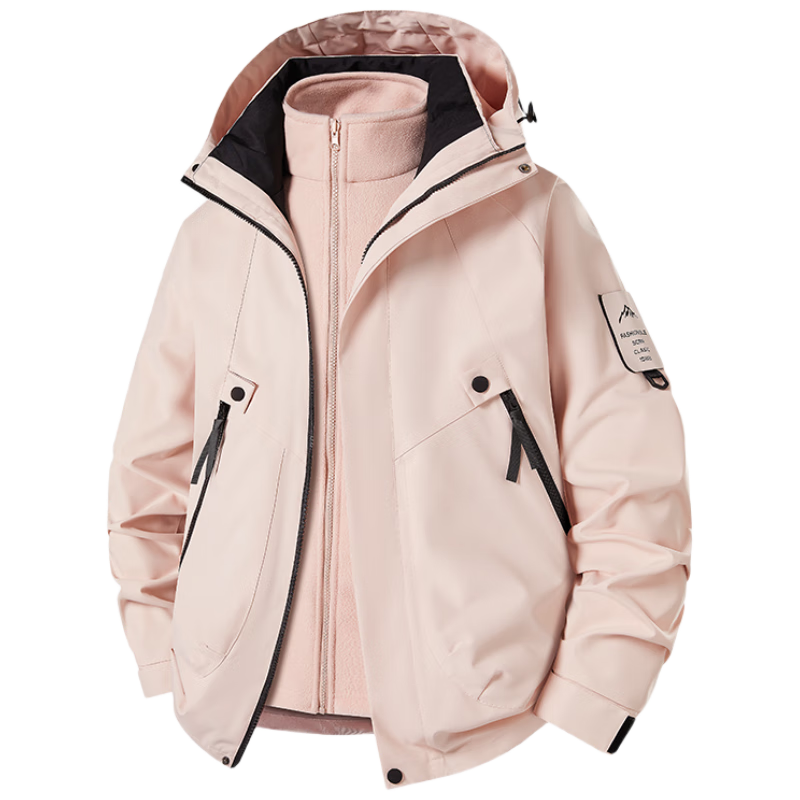 JEEP SPIRIT Men's 3-in-1 Outdoor Windproof Waterproof Mountaineering Jacket, Women's Pink, 4XL