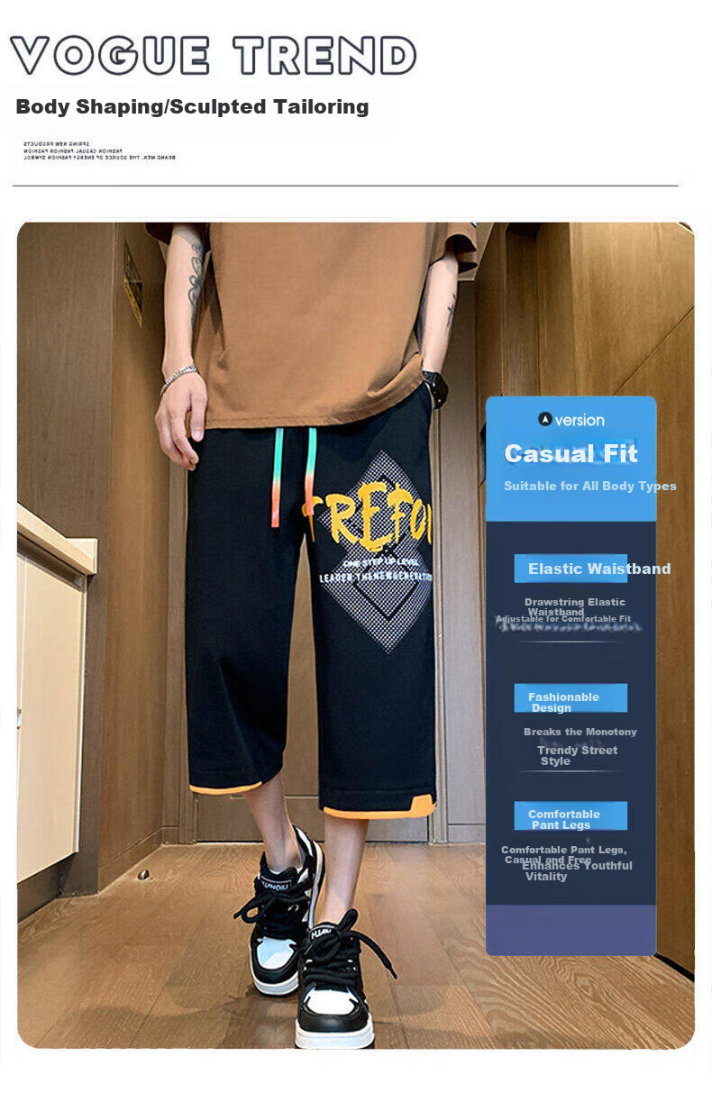 Zuofeili Men's Trendy Summer Shorts, Lightweight Loose-Fitting Cool Ice Silk Seven-Eighths Length Shorts, Fashionable Youth Casual Pants 4
