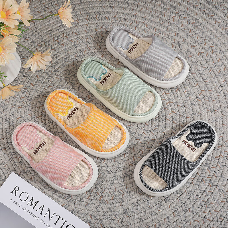 GUOLUOFEI Children's Linen Slippers Indoor Non-Slip All Seasons Girls Boys Spring Autumn Pink Size 26-27