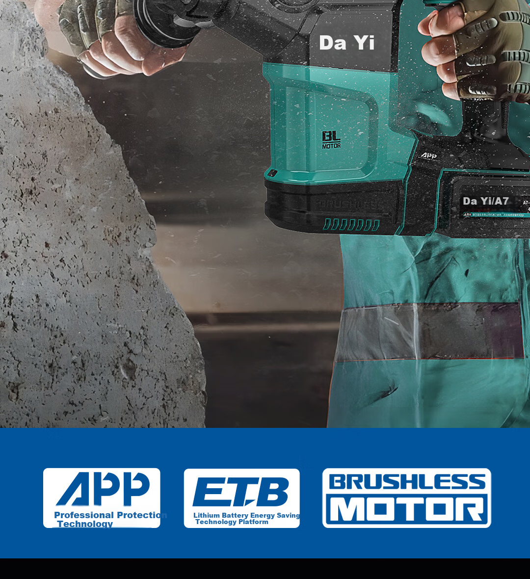 Dayi Electric Hammer, 20V Lithium Battery Brushless Electric Hammer, Impact Drill, High-Power Hammer And Pick Dual-Use, for Concrete, A7-28S Bare Tool 2