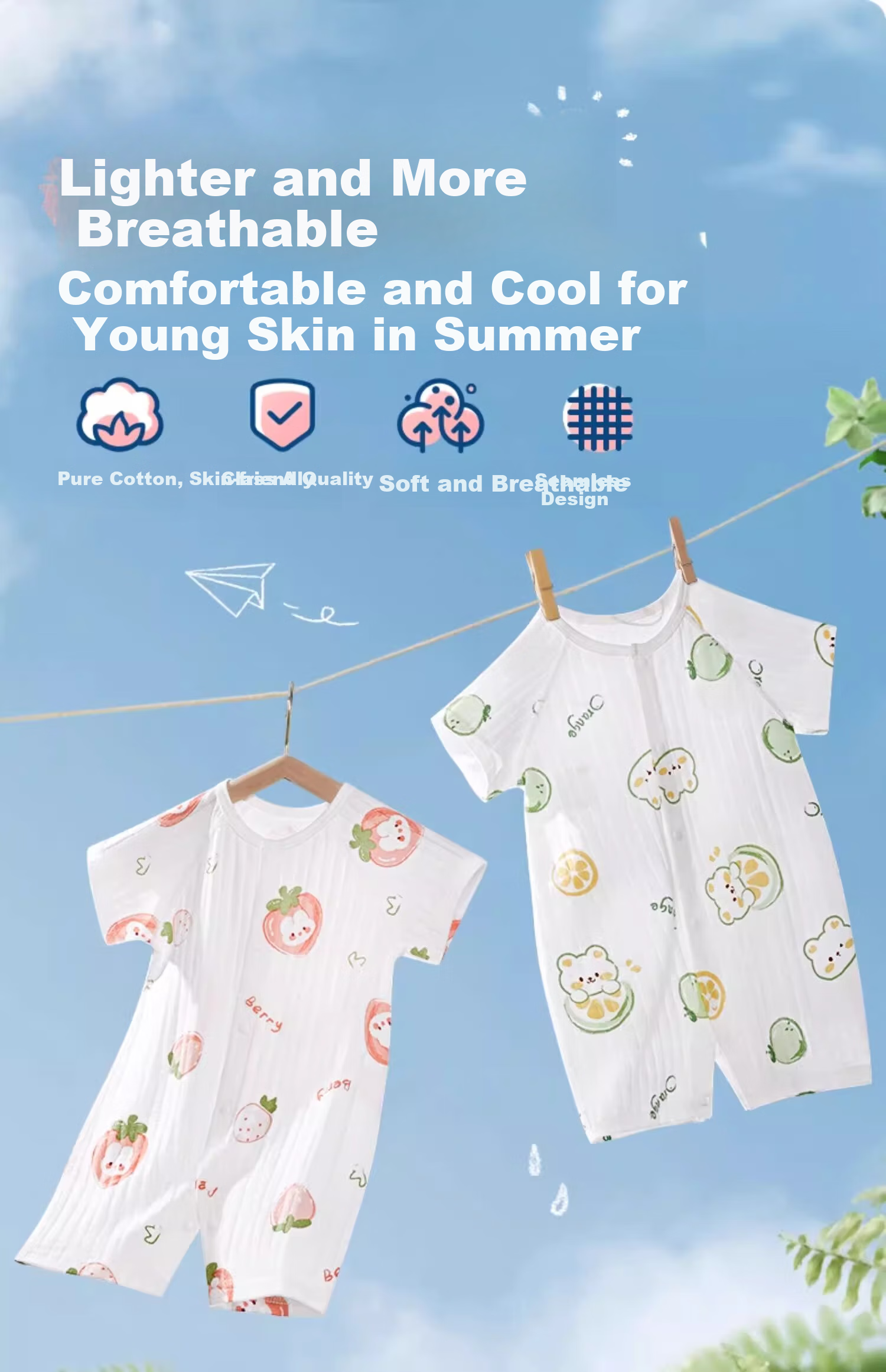 Aibeidila Baby Clothes, Summer Thin Style, Newborn Infant Pajamas, Outdoor Wear, for Baby Boys And Girls, Air Conditioning Short-Sleeve Summer Outfit, Onesie 2