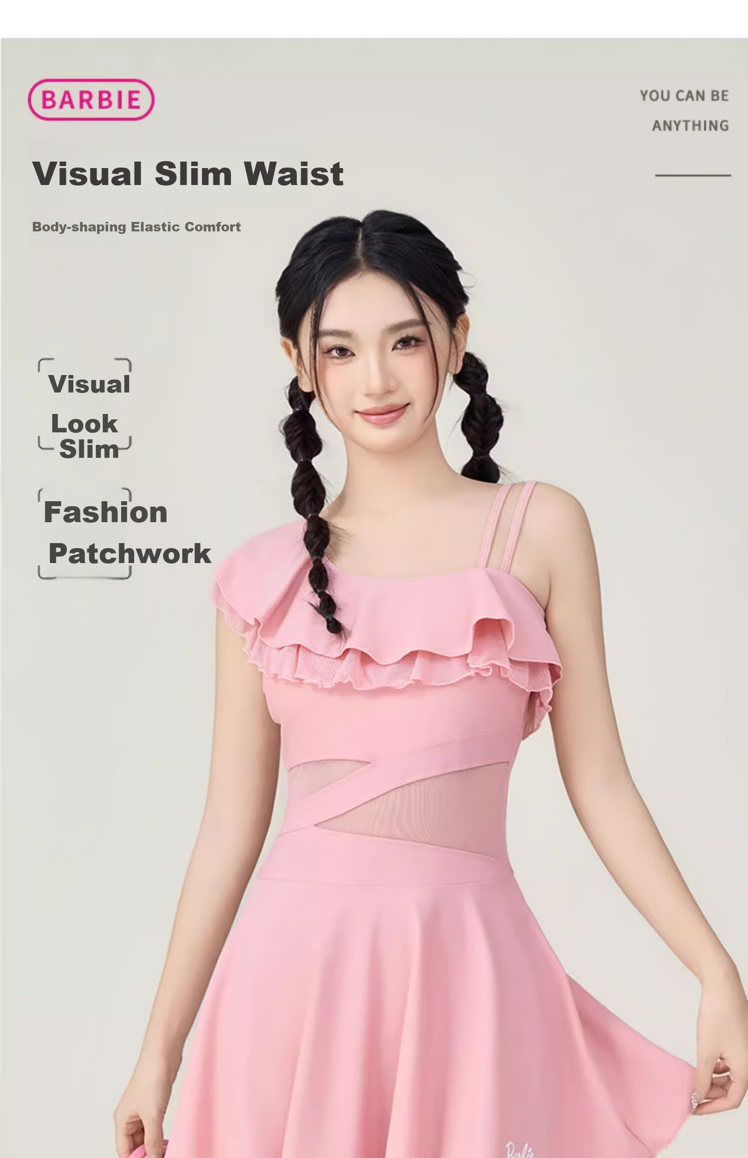 Barbie One-Piece Swimsuit Dress for Women, Pink Fashion Slimming Fairy Style Hot Spring Sexy Beach Vacation Swimwear 3