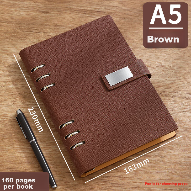 Zuodi Loose-Leaf Notebook, Stationery, Business Office Supplies, A5 Size, Thick Detachable Leather Cover, Meeting Record Book, High-Quality Diary, Customizable