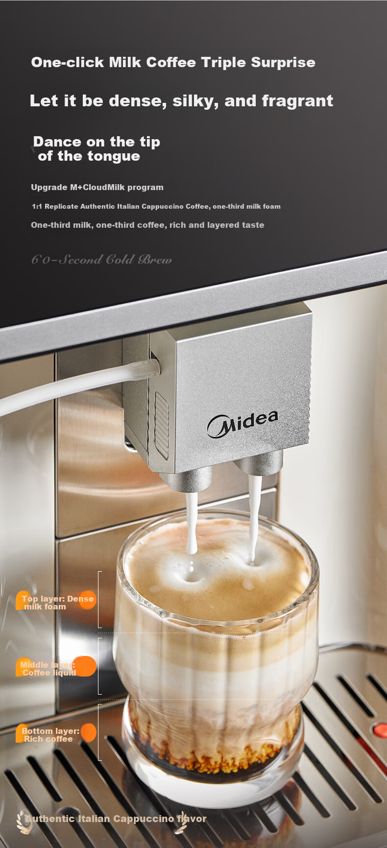 Midea [Flagship Master] Fully Automatic Coffee Machine with Cold And Hot Dual Extraction, All-In Grinder, Home And Office Use, Italian Espresso Milk Frother, Bean Grinder, Large Color Screen Touch Control MA-ACX30 10