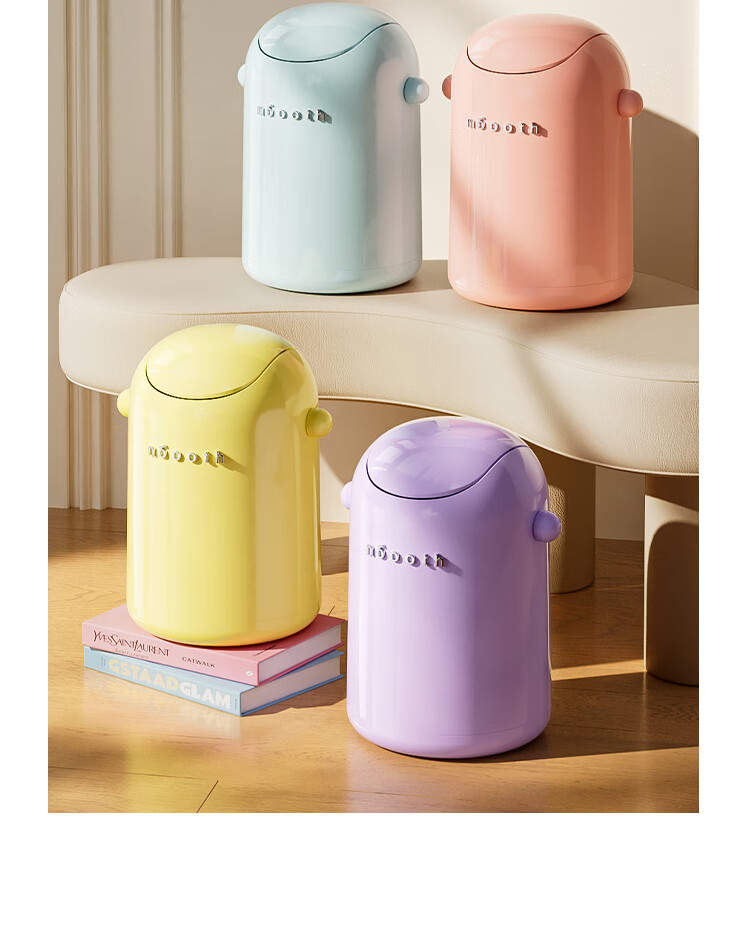 Noshi Flip Lid Trash Can for Living Room Bedroom Kitchen Bathroom Office High Aesthetic Green Silver 15L 7