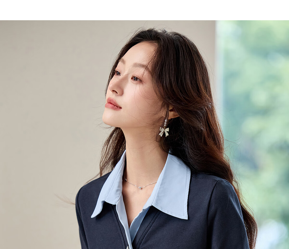 PinCai Women's Long Sleeve Shirt Color-Block Design Fake Two-Piece Layered Stylish Top P53S046 23