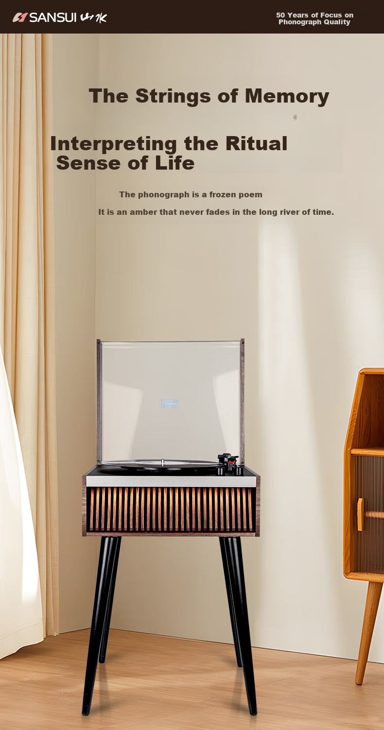 SANSUI Vinyl Record Player, Upright Vintage Phonograph, Bluetooth Turntable, Nostalgic Living Room Luxury Decor, Birthday Gift, Spring Festival Gift, Sweet V25 5