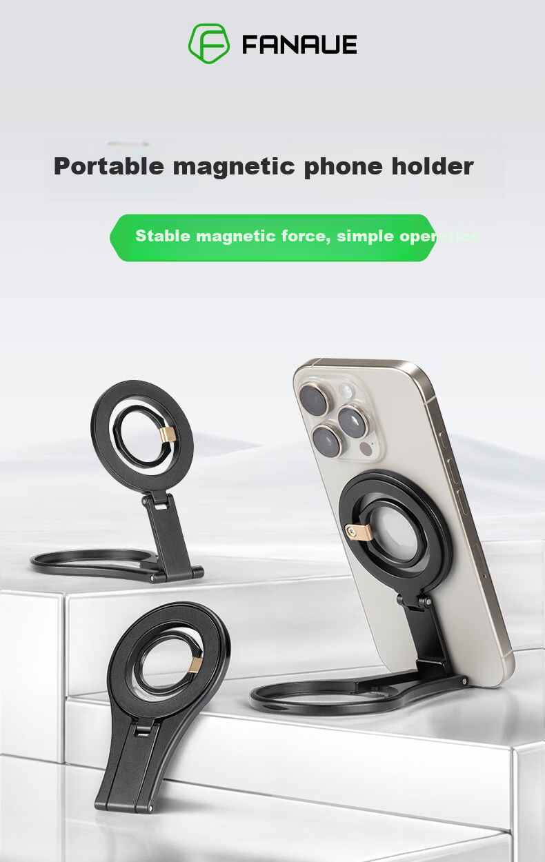 FANAUE Magnetic Phone Stand with Ring Holder, Back Patch, Desktop Phone Stand, Live Streaming Multi-Functional Rotating Magnetic Phone Holder, Ultra-Thin Portable Foldable Stand MS-02 2