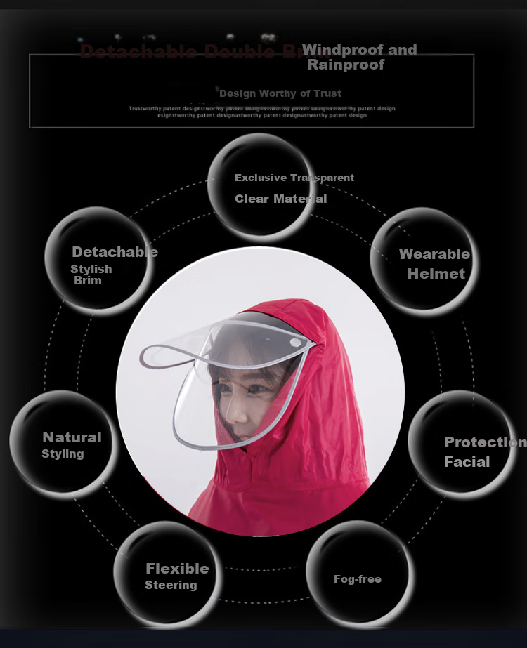 Adandyish Electric Scooter Single-Person Raincoat, Thickened And Enlarged, for Men And Women, with Double Brim And Reflective Strips, Electric Motorcycle Rain Gear, Jujube Red 2