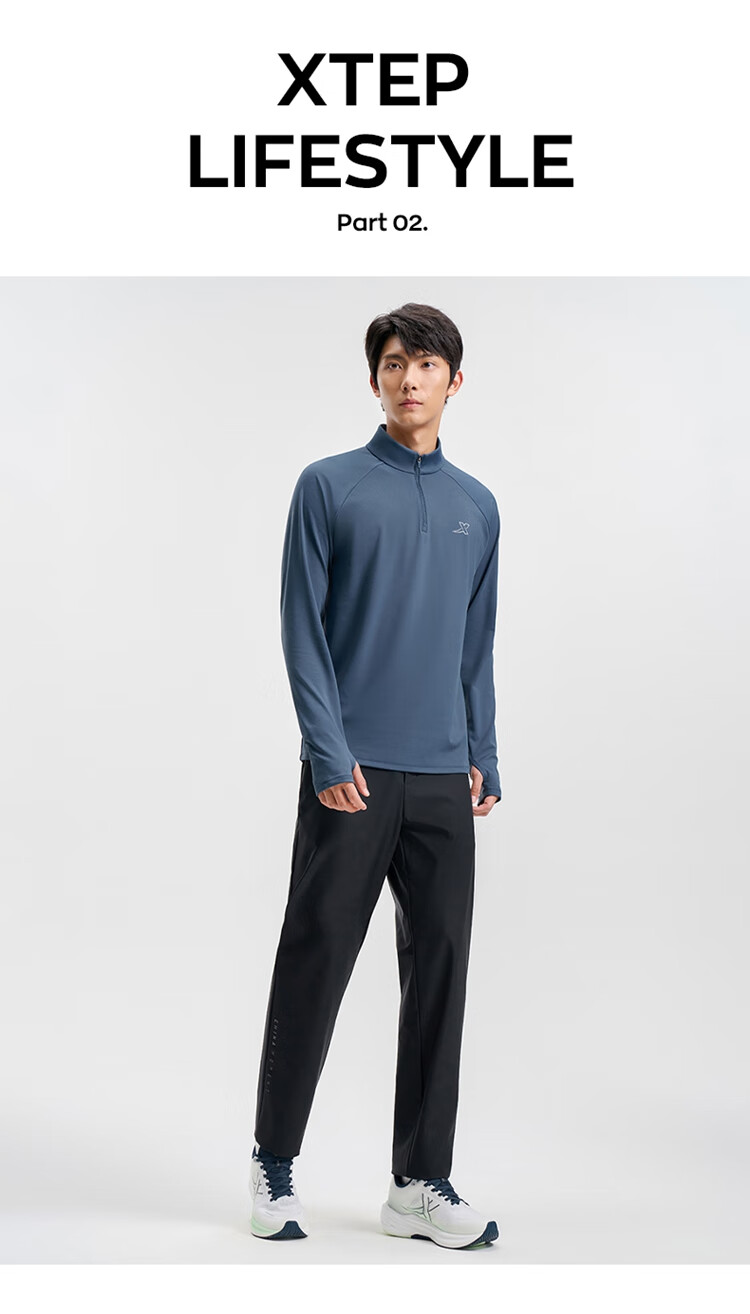 Xtep Men's Quick-Dry Long Sleeve Sports Shirt with Half-Zip, Breathable Fitness Running Outdoor Top 48