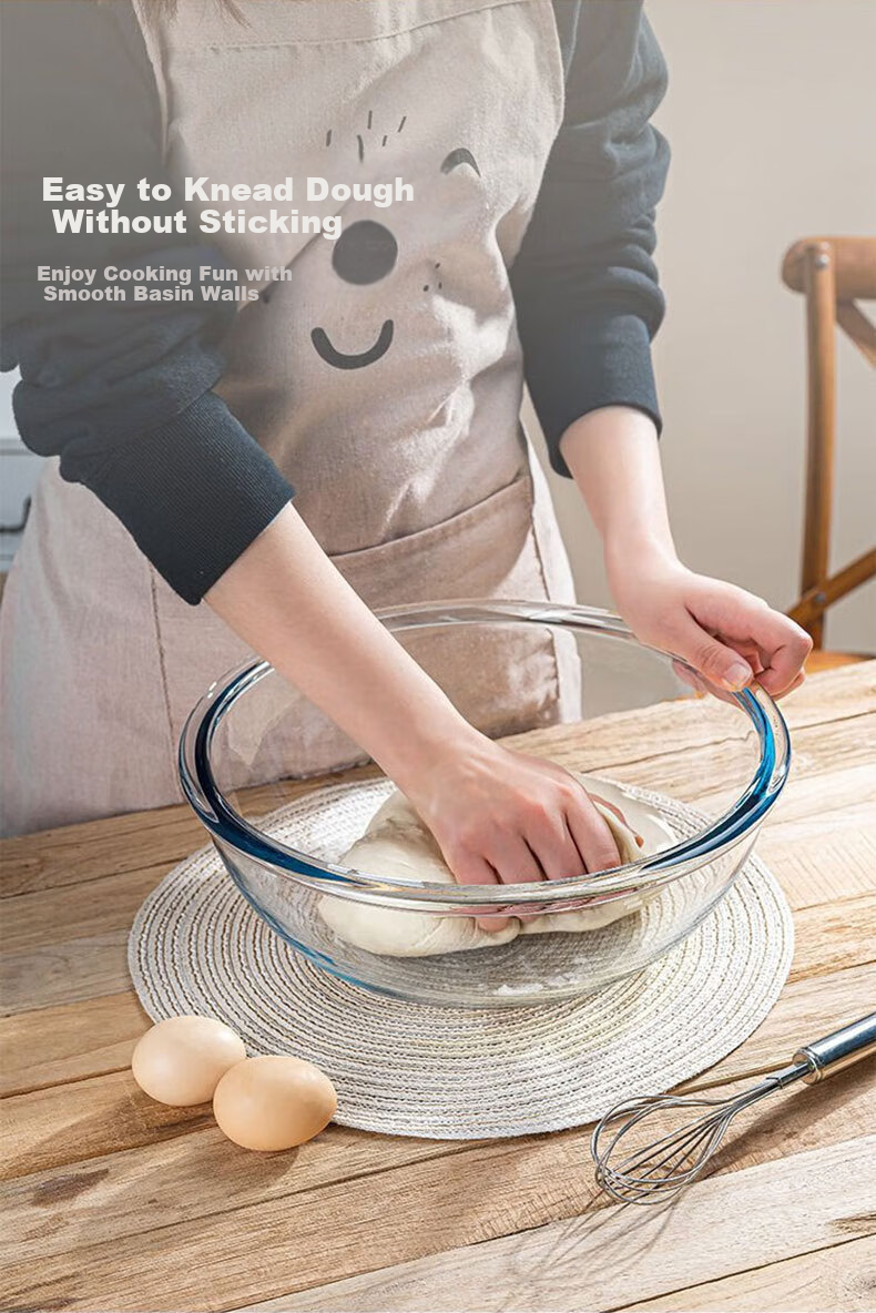 JIWUSENLIN Large Glass Mixing Bowl for Home Use, Thickened Fruit Salad Bowl, Cooking Bowl, Baking Egg Beating And Dough Rising Bowl, 2.7 Liters 7