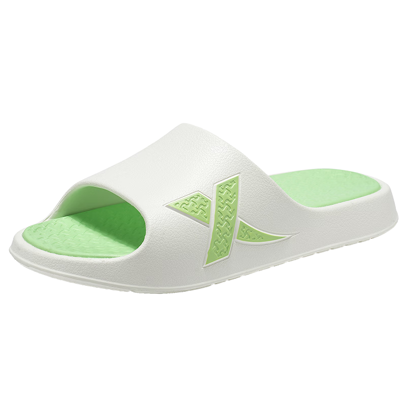 XTEP Men's Slippers, Single-Strap Sandals for Outdoor Wear, Couple Style, Soft And Bouncy Sports Slippers for Men, EA050, White And Green, Size 42-43