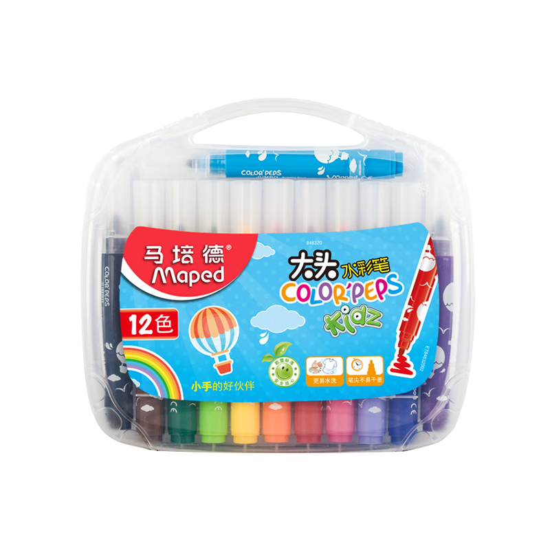 Maped [Creative Art] Large Head Thick 12-Color Watercolor Pens, Washable Drawing Pens for Children And Students, Beginner Art Doodle Coloring Pens, 846320CH, Children's Art Education Gift