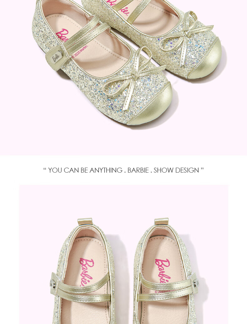 Barbie Girls' Spring Fashion Leather Shoes, Baby Girl New Crystal Shoes, Soft-Soled Flats, Spring DA6760, Silver, Size 35 5