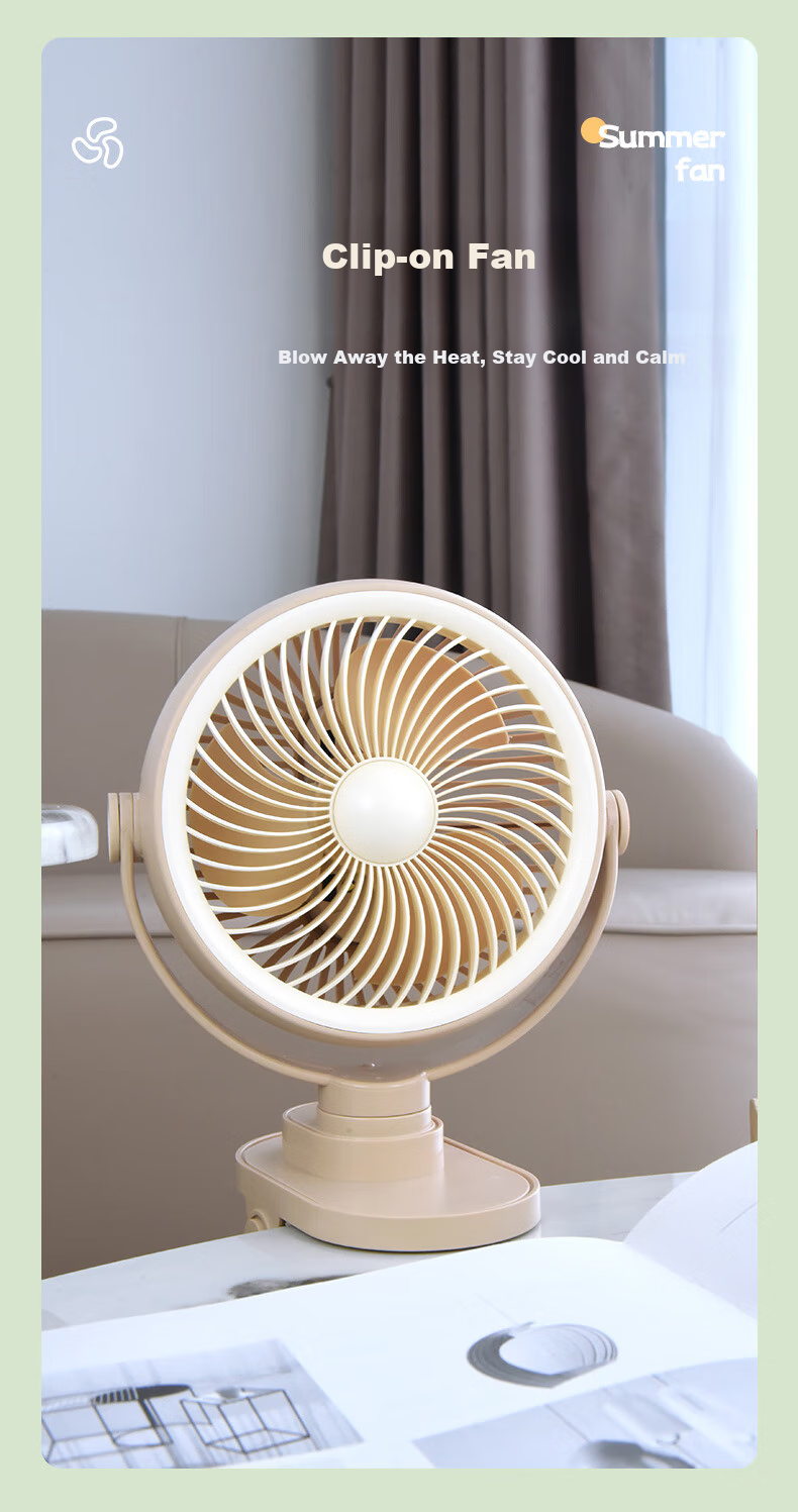 Siyicai Simple Clip-On Light Fan, Cute Student Mini Fan, USB Rechargeable, Dorm Bedside Small Electric Fan, Rotatable YS2539 Bean Green Color 5