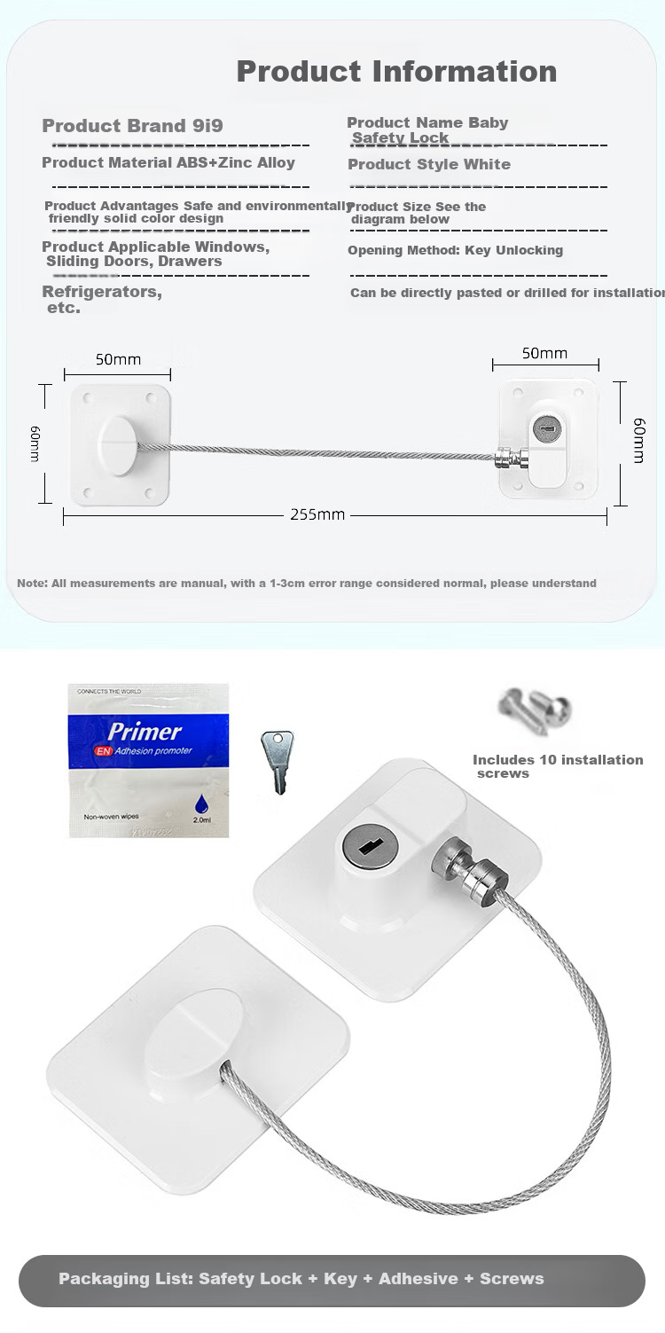 9I9 Children's Window Lock Limiter, Baby Drawer Lock, Cabinet Door Lock, Refrigerator Lock, Sliding Door Lock, Freezer Lock, Multifunctional A3 2