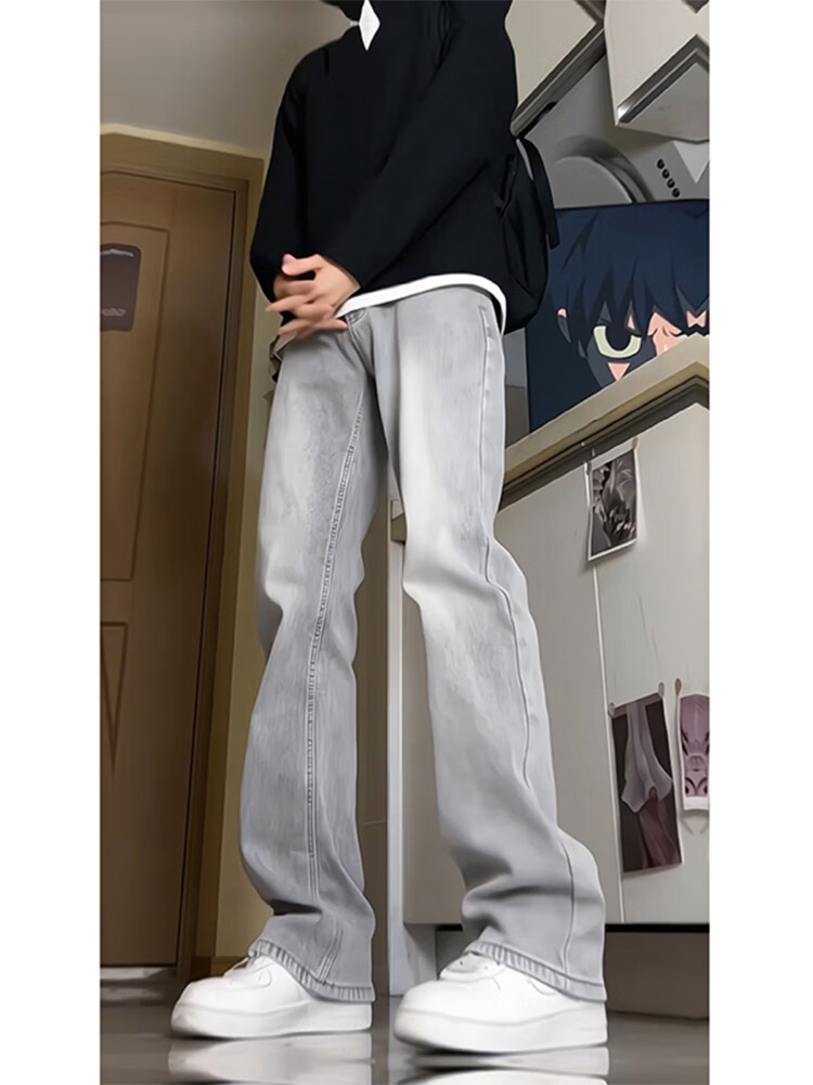 MON-LIST Men's Jeans, Spring And Autumn Season, Slightly Flared Slim Fit, American High Street Casual Straight-Leg Pants, MLK03 Smoke Gray, XL 6