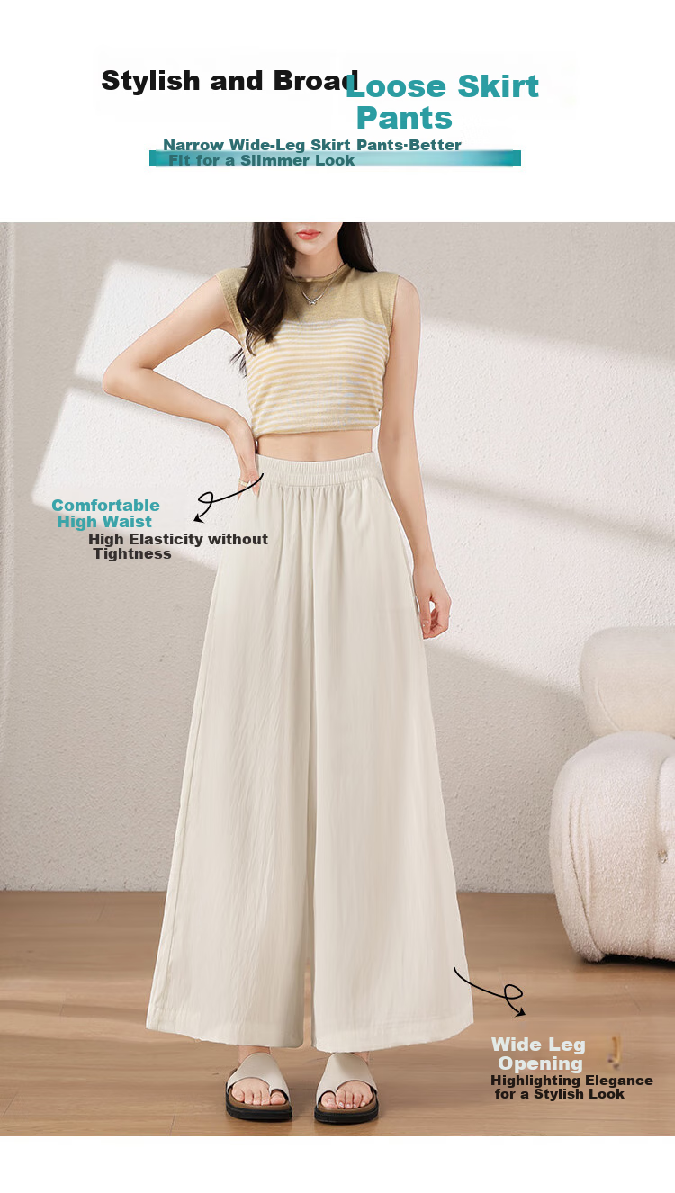 XUEXIMAN Women's Lightweight High-Waisted Straight-Leg Casual Quick-Dry Wide-Leg Pants with Skirt, Summer 2026 New Style, Ice Silk Fabric 4