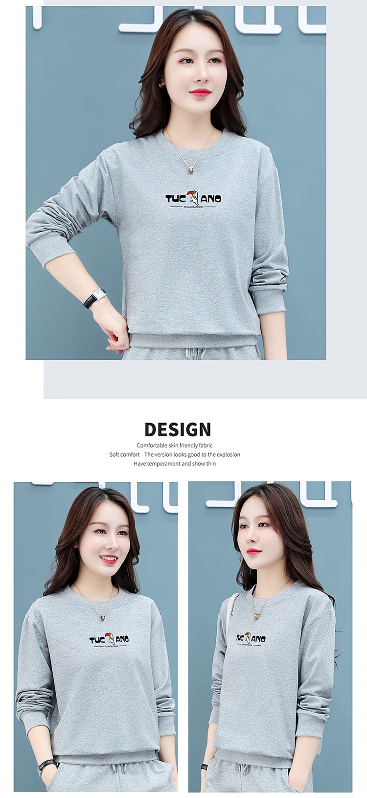 TUCANO Women's Long Sleeve Sweatshirt 2025 New Spring Autumn Mid-Aged Fashionable Youthful Versatile Crew Neck Top Pink Purple 4XL 9