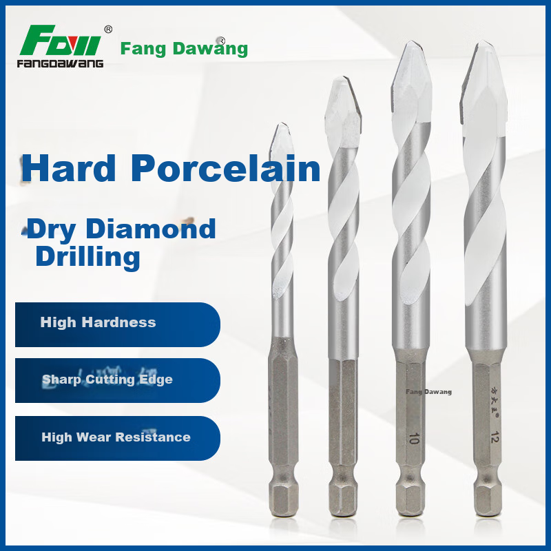 Fangdaiwang, Angled Eccentric Drill Bit for Dry Drilling Tiles, Concrete, Marble, And Porcelain, One Each in 6/6/8/10/12mm Sizes