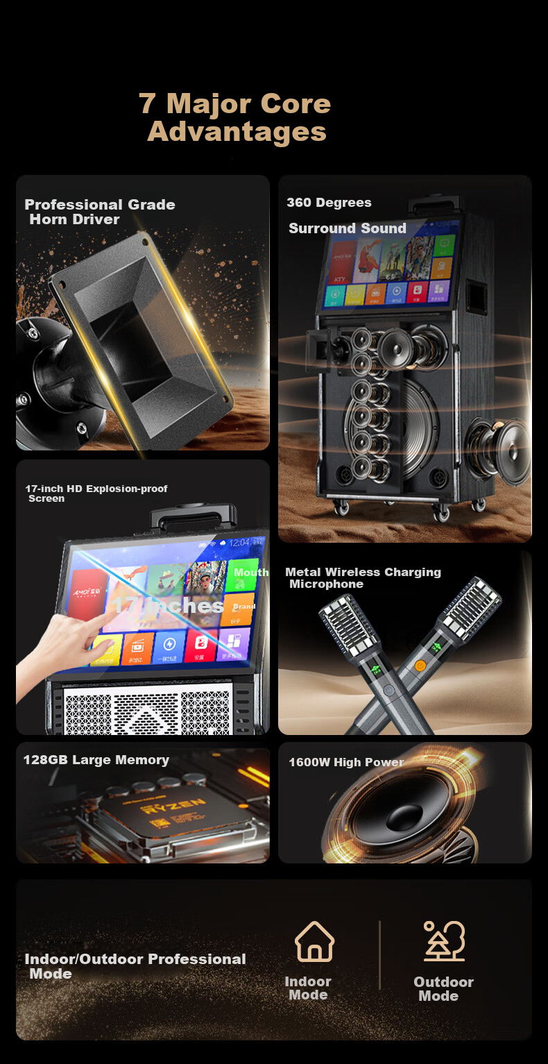 Amoi OK-60 Home KTV Sound System Package, Karaoke Machine All-In Home Karaoke, Outdoor Trolley Karaoke Complete Set Equipment, Square Dance Speaker with Display Scree 2
