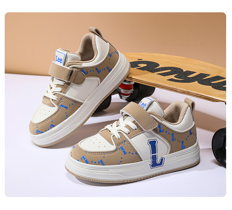 LEE KIDS Children's Shoes, Autumn Casual Sneakers for Boys And Girls, Lightweight Sports Shoes for Older Kids, Beige Blue, Size 34 16