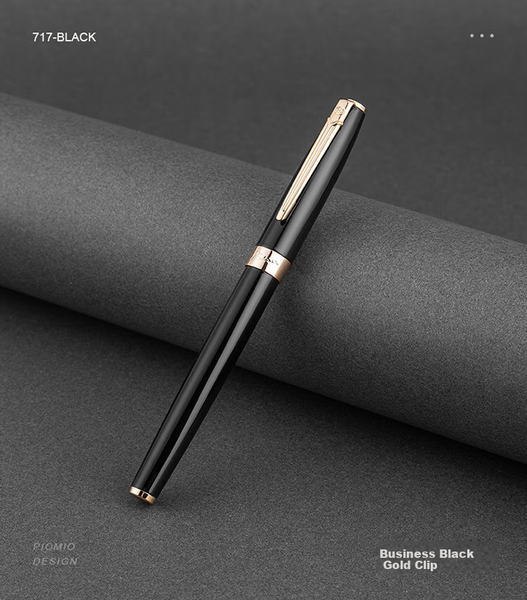 Pimio Ballpoint Pen, Signature Pen, Business Office Birthday Gift, for Men And Women, Gift-Giving, Student Use, Metal Signature Pen, 0.5mm, Mandarin Forest Series, 717 Bright Black with Gold Clip 9