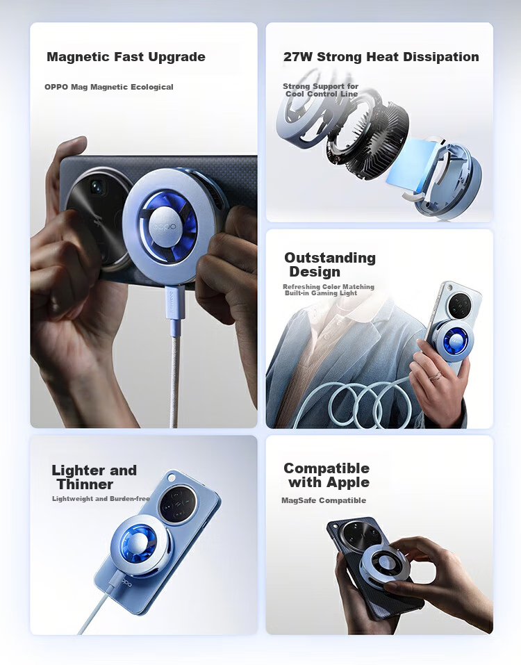 OPPO 27W Ice Wing Magnetic Cooling Back Clip, Sky Blue, Magnetic Design, Instant Cooling, Live Streaming And Gaming Essential, Compatible with OnePlus, Huawei, IPhone 17 Series AI 2
