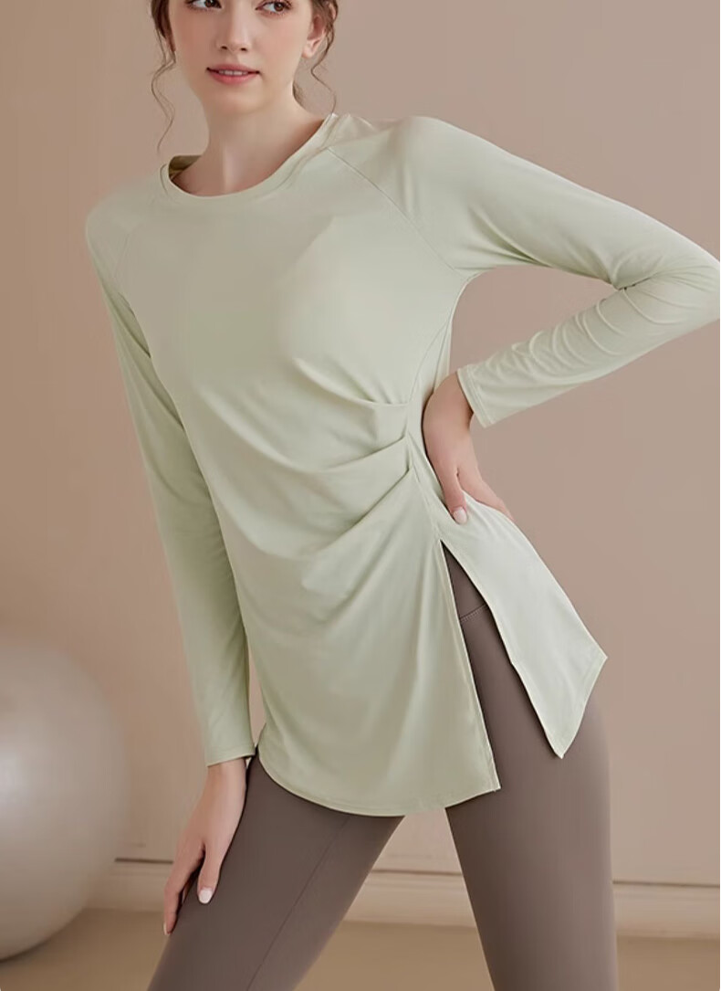 XUEXIMAN Women's Quick-Dry Long Sleeve Yoga Top Mid-Length Slim Fit Breathable Pilates Fitness Shirt 17