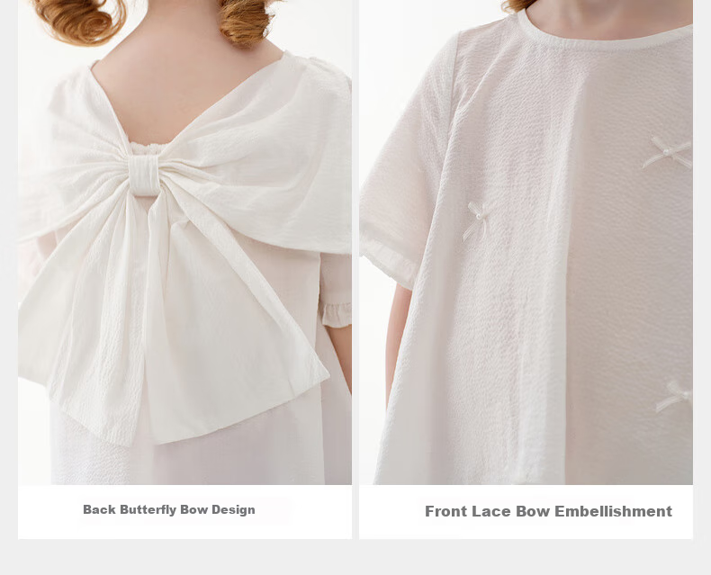 M.Latin Children's Clothing Summer Dress 2025 New Style Girls' Short-Sleeve Dress with Bow Desig 3