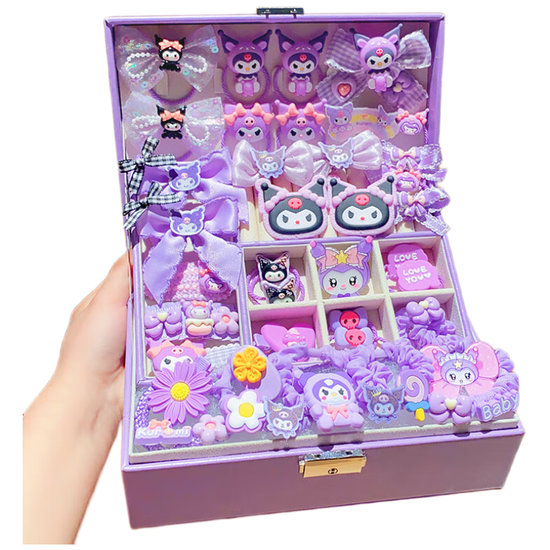 Beimuxing Kuromi Children's Toy, for Girls Aged 3-6, Hair Accessories Gift Box Set, Jewelry Box, Hair Clips, Birthday Gift