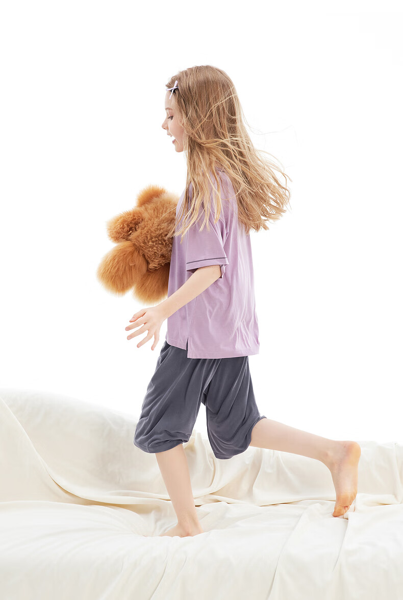 Zhimu Boys And Girls Home Wear Set for Older Children, Short-Sleeve Shorts, Cloud Purple, Size 110 10