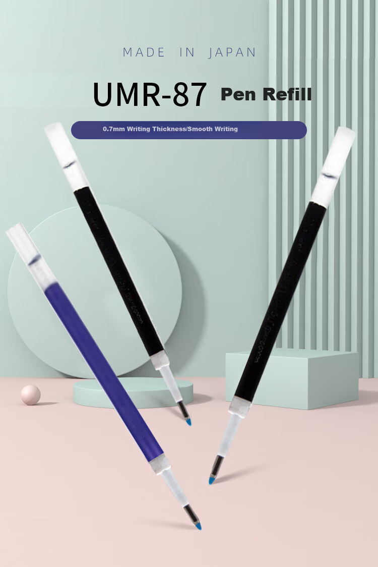 Uni Mitsubishi Neutral Pen Refill UMR-87, Compatible with UMN-152/105/155/307 Pens, 0.7mm, Blue, Pack of 12 1