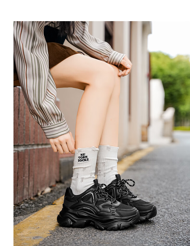 Warrior Official Women's Shoes 2026 Summer New Breathable Thick Sole Height Increasing Dad Sneakers M750c Black Size 39 12