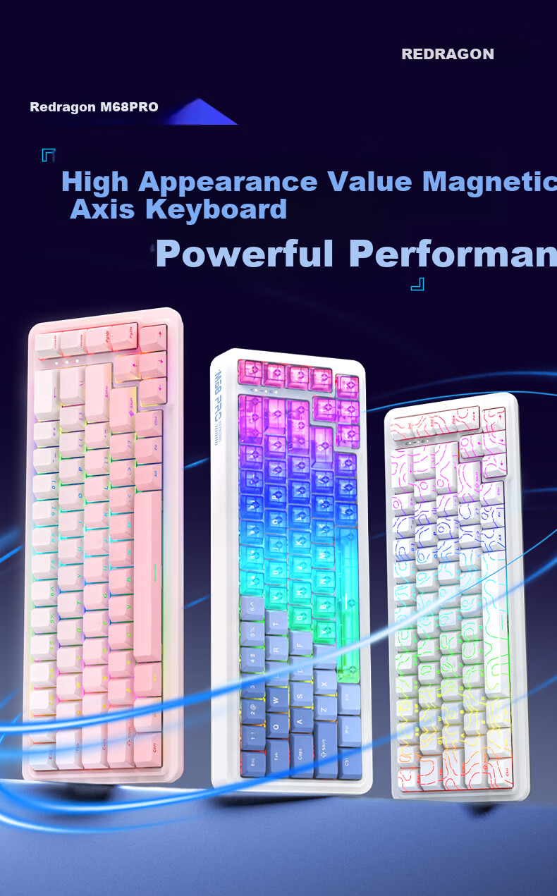 REDRAGON M68 PRO Magnetic Switch Keyboard RT E-Sports Gaming Magnetic Switch Keyboard Customizable Keyboard E-Sports Gaming New Year Gift Gradient Pink Ultra-Magnetic Switch PRO 1