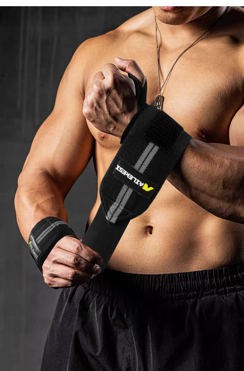 NAILEKESI N Fitness Wrist Support Wrist Wraps for Bench Press Weightlifting Push-ups Dumbbell Strength Training Protective Gear Sports Compression Wristbands Black Gray 1
