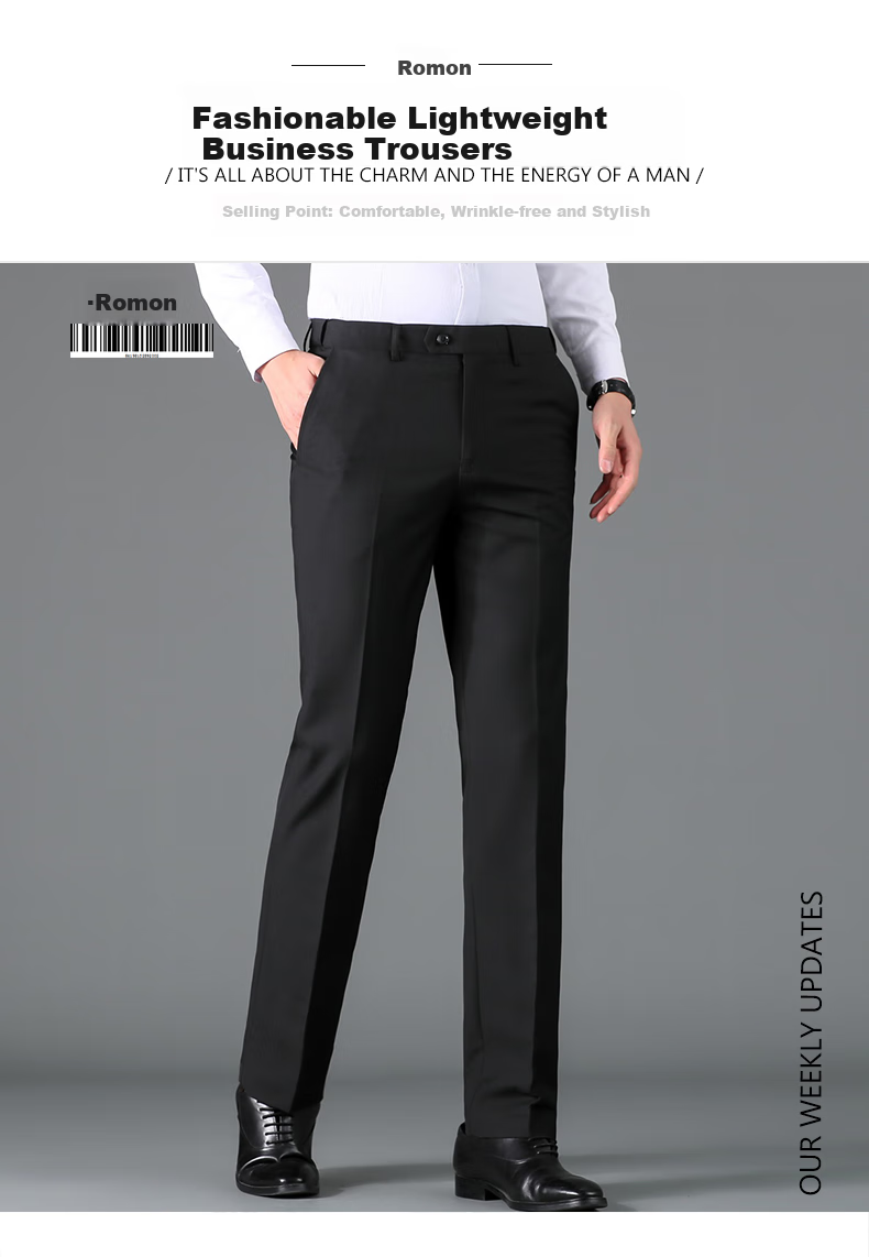 ROMON Wrinkle-Resistant Non-Iron Dress Pants for Men, High-Waist Loose Casual Business Suit Trousers, Straight-Leg Dad Pants 1