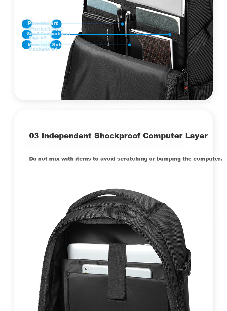 JINSHIWQ Backpack for Men, Large Capacity Business Travel Bag, Laptop Backpack, Hiking Bag, Schoolbag for Middle School, High School And College Students 9