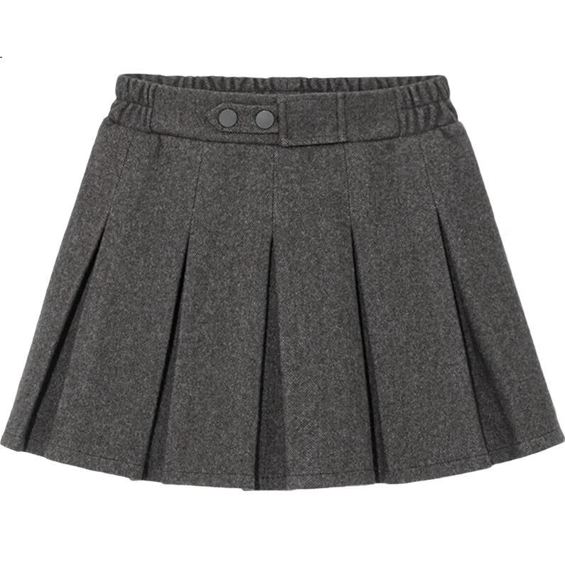 LUOBOBEIBEI Girls' Pleated Skirt, 2024 Autumn And Winter Korean Style Children's Preppy Style Girls' Woolen Midi Skirt, Floral Black, Size 110