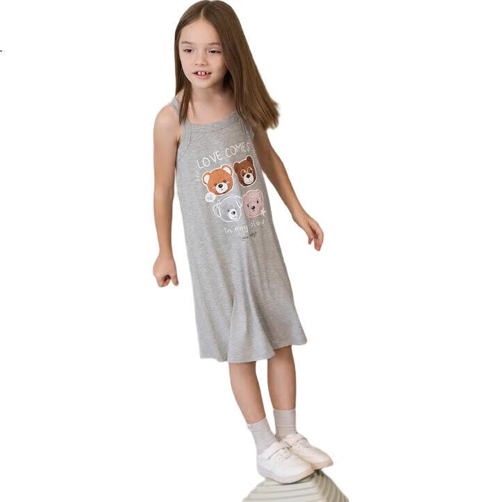 Aimer Kids Girls' Modal Camisole Nightgown for Spring And Summer, Class A Sleepwear AK144E531 Floral Gray 170