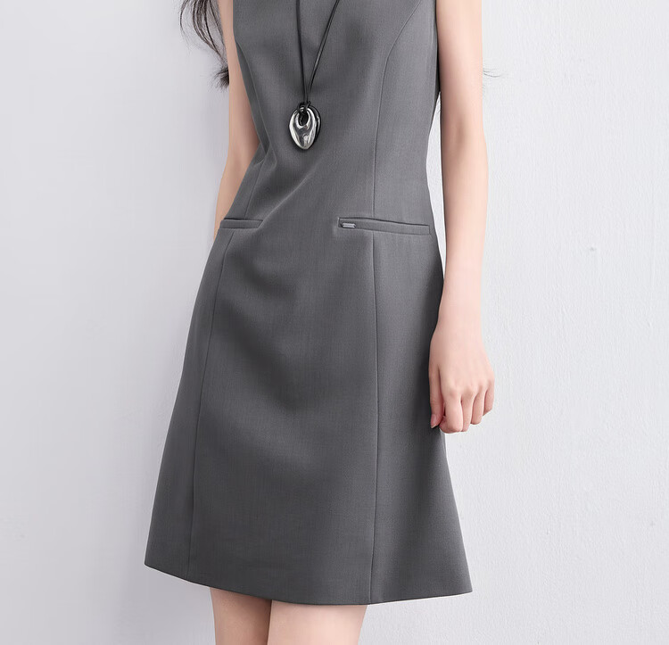 Sentubila Sleeveless Waist-Defined Slim Fit Elegant Gray Mid-Length Dress for Women Summer Office Wear 7