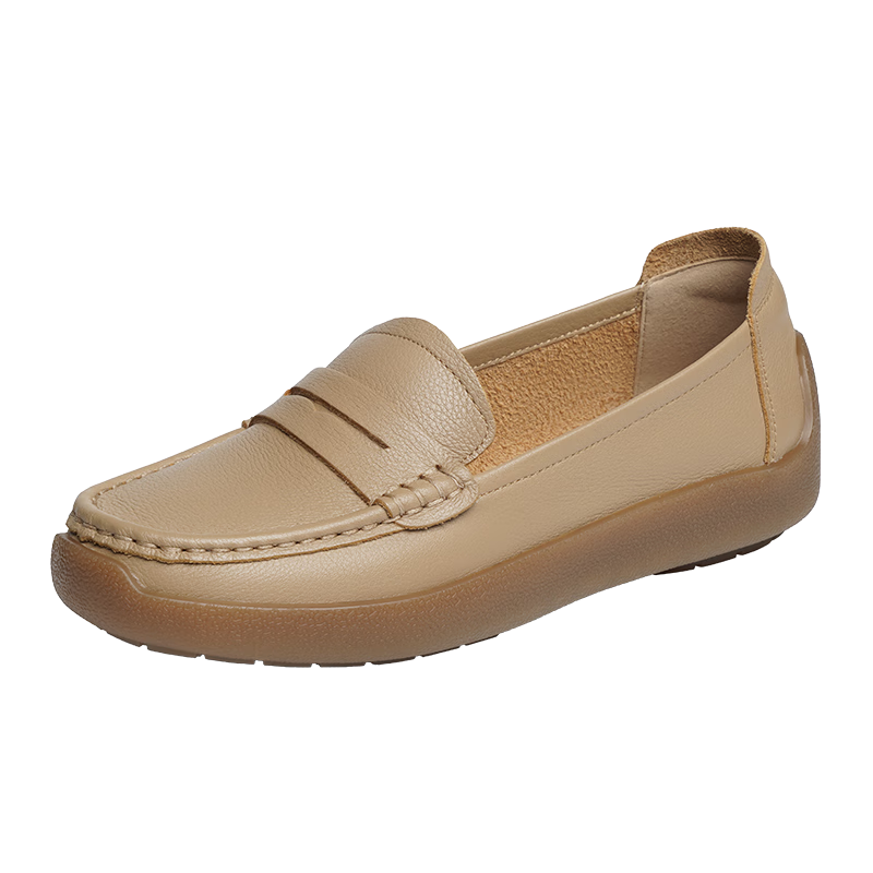 RED DRAGONFLY Women's Slip-On Soft Sole Leather Comfortable Mid-Aged Casual Shoes WTB35457 Apricot Size 38