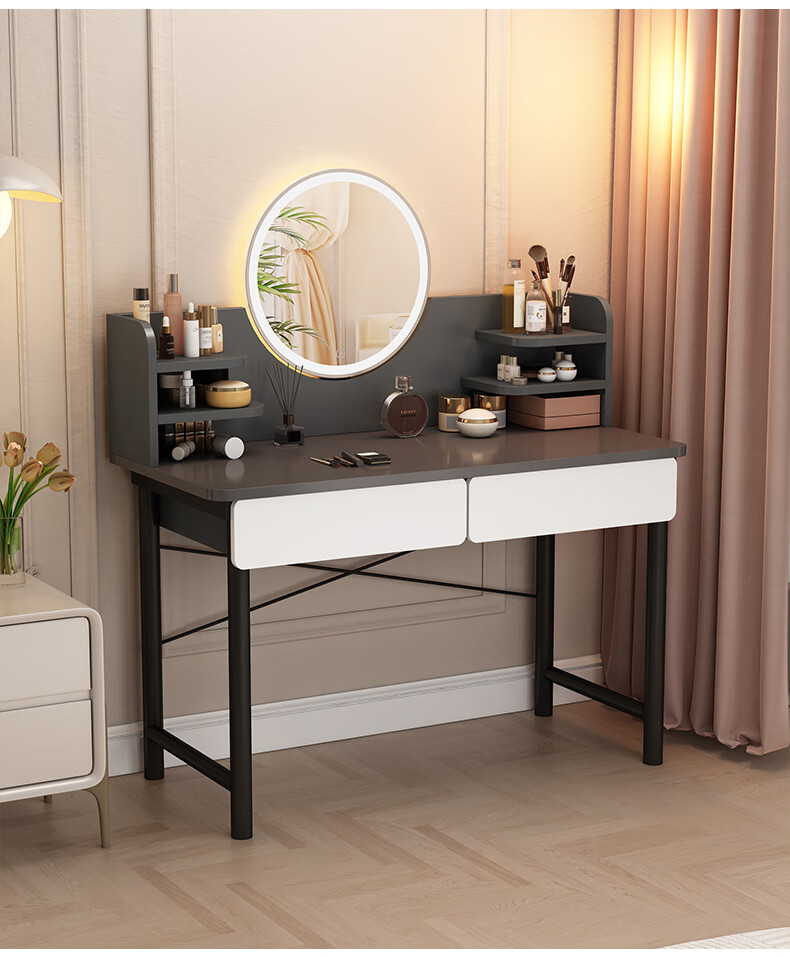 OLENOUFENG Dressing Table, Modern Minimalist Bedroom Vanity, Compact Luxury High-End Makeup Desk with LED Light And Dressing Mirror 13